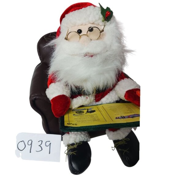 Santa Claus Story Telling Seated With In Brown Chair With Book & Glasses - Picture 9 of 9
